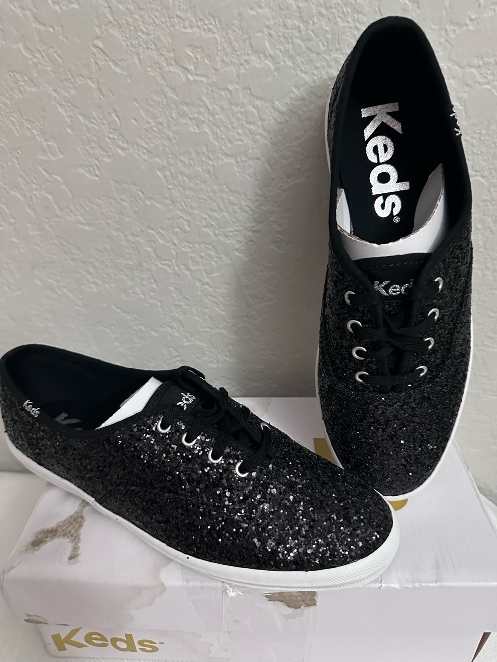 Keds Womens Champion Glitter Lace Up Size 8 Black